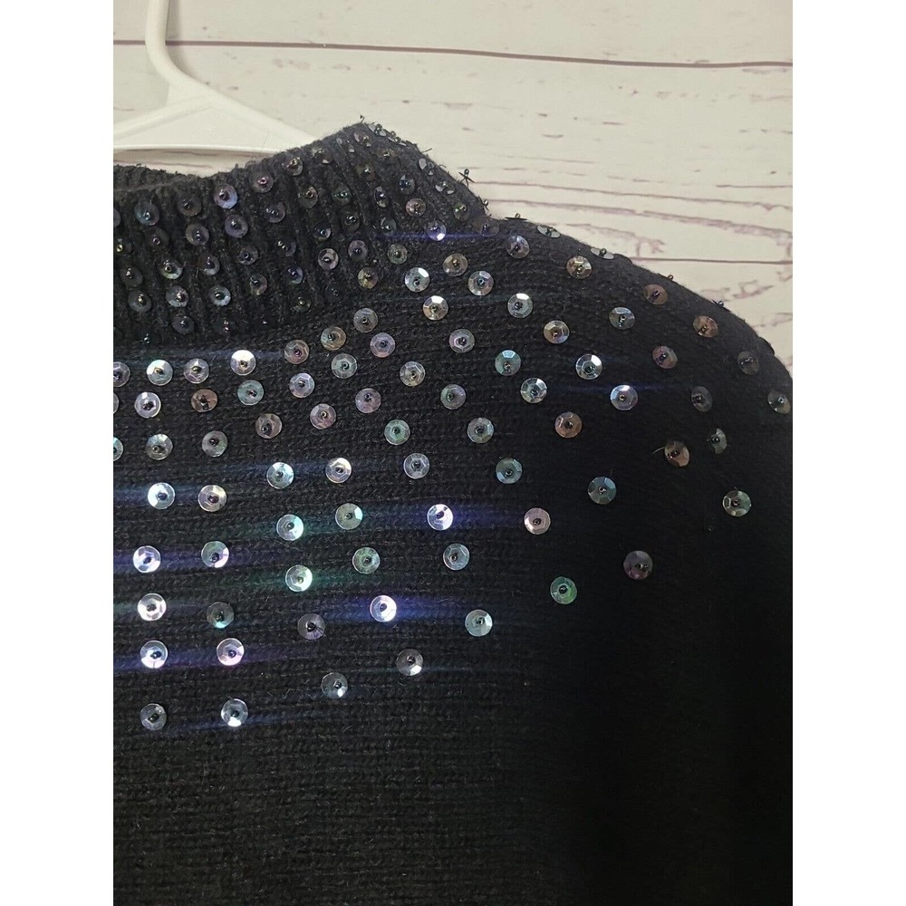 VTG Diana Marco Black Beaded Sequin Mock Neck Silk Angora Sweater Womans Size 40 - Picture 3 of 6